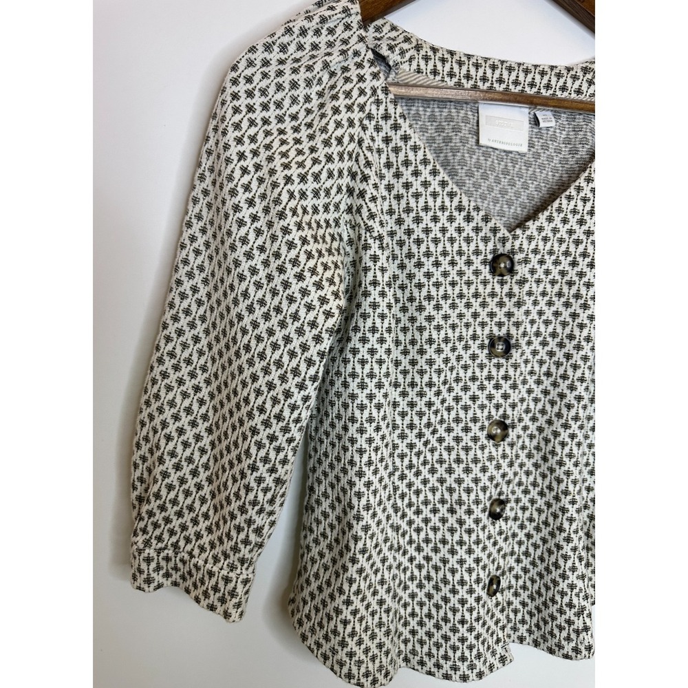 Anthropologie Ett:twa Coralie Top XS Cream Gold Metallic Button Puff Sleeve - Picture 3 of 14